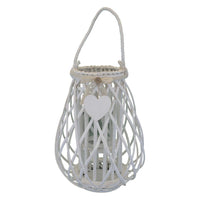 Lanterna in Vimini Rotonda in Vimini Vetro cm 33x33x46 - TREV Colore: Bianco