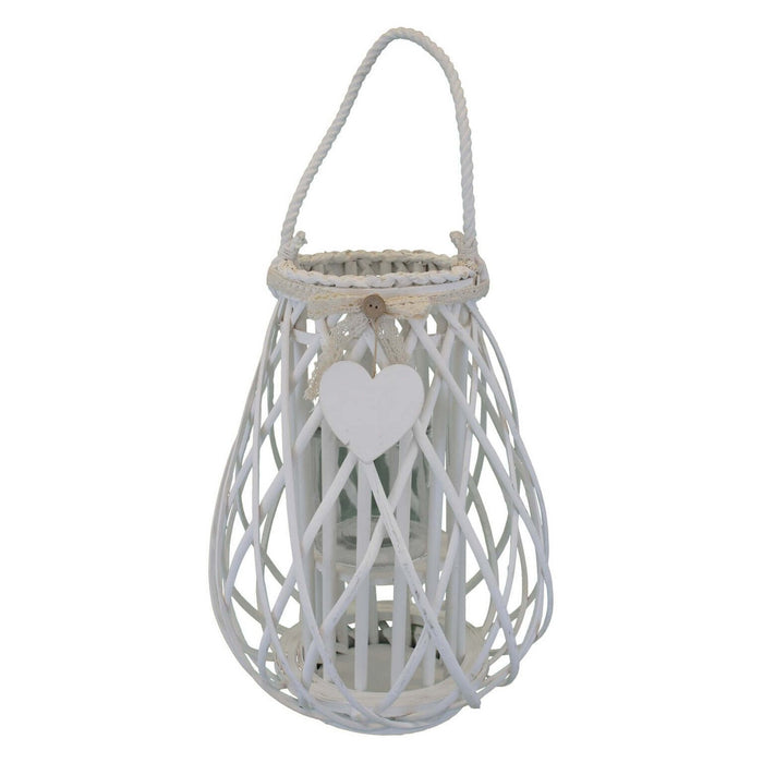 Lanterna in Vimini Rotonda in Vimini Vetro cm 33x33x46 - TREV Colore: Bianco