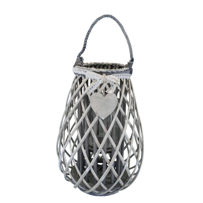 Lanterna in Vimini Rotonda in Vimini Vetro cm 33x33x46 - TREV Colore: Grigio