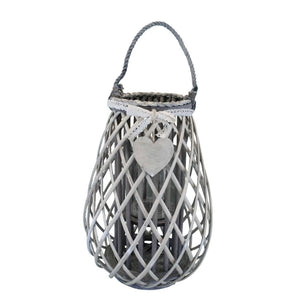 Lanterna in Vimini Rotonda in Vimini Vetro cm 33x33x46 - TREV Colore: Grigio