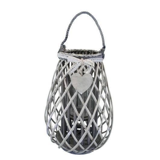 Lanterna in Vimini Rotonda in Vimini Vetro cm 33x33x46 - TREV Colore: Grigio