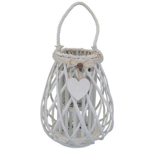 Lanterna in Vimini Rotonda in Vimini Vetro cm 28x28x40 - TREV Colore: Bianco