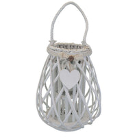 Lanterna in Vimini Rotonda in Vimini Vetro cm 28x28x40 - TREV Colore: Bianco