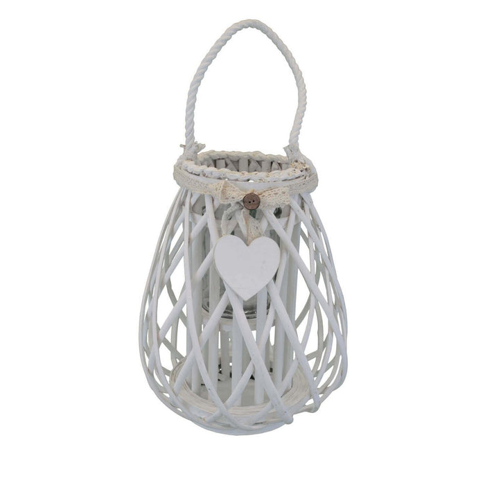 Lanterna in Vimini Rotonda in Vimini Vetro cm 28x28x36 - TREV Colore: Bianco