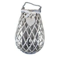 Lanterna in Vimini Rotonda in Vimini Vetro cm 28x28x36 - TREV Colore: Grigio