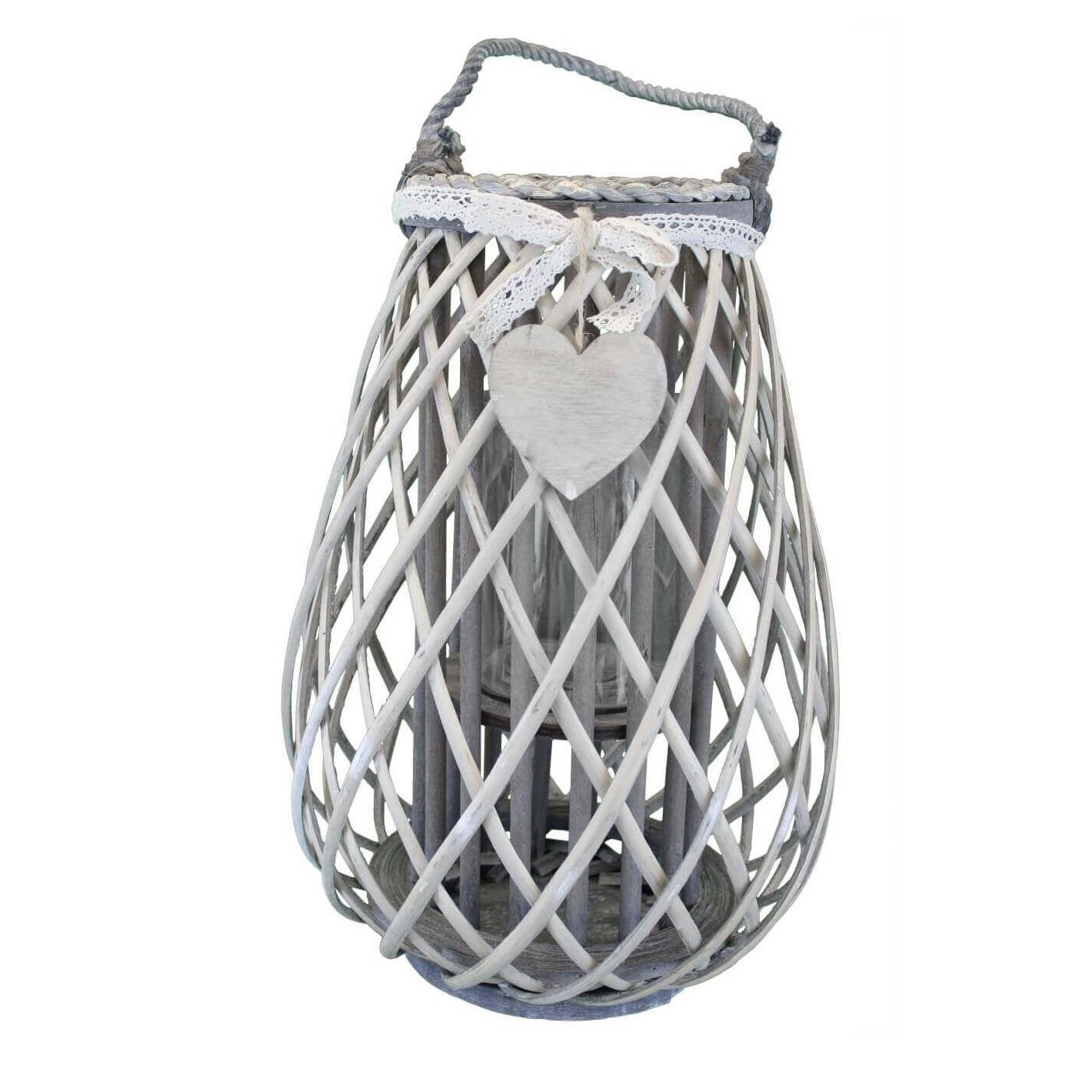 Lanterna in Vimini Rotonda in Vimini Vetro cm 28x28x36 - TREV Colore: Grigio