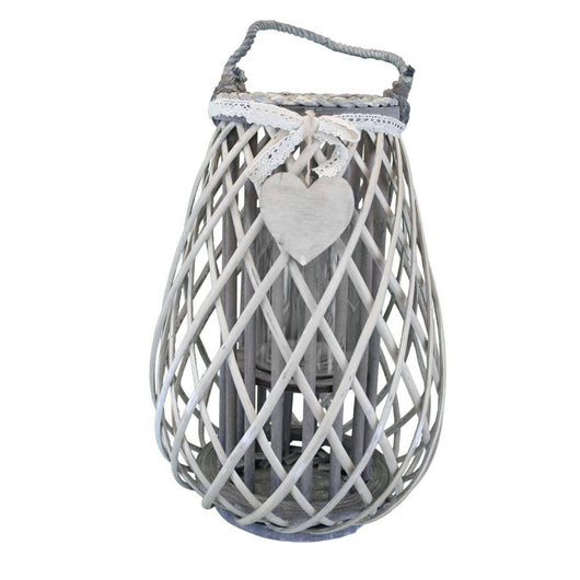 Lanterna in Vimini Rotonda in Vimini Vetro cm 28x28x36 - TREV Colore: Grigio