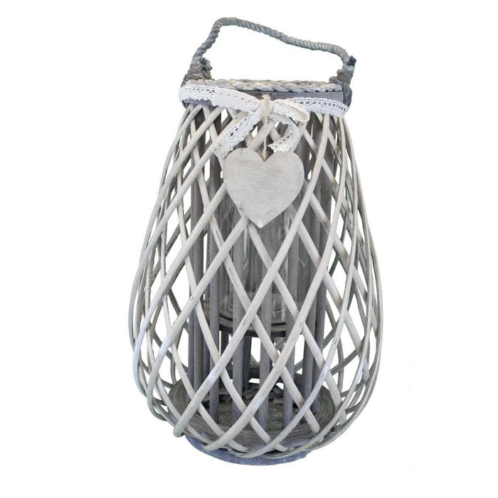 Lanterna in Vimini Rotonda in Vimini Vetro cm 28x28x36 - TREV Colore: Grigio