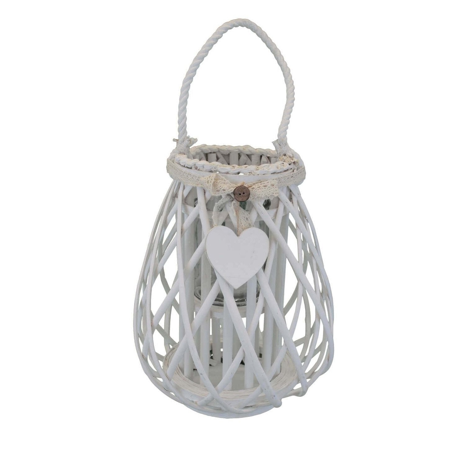 Lanterna in Vimini Rotonda in Vimini Vetro cm 18x18x43 - TREV Colore: Bianco