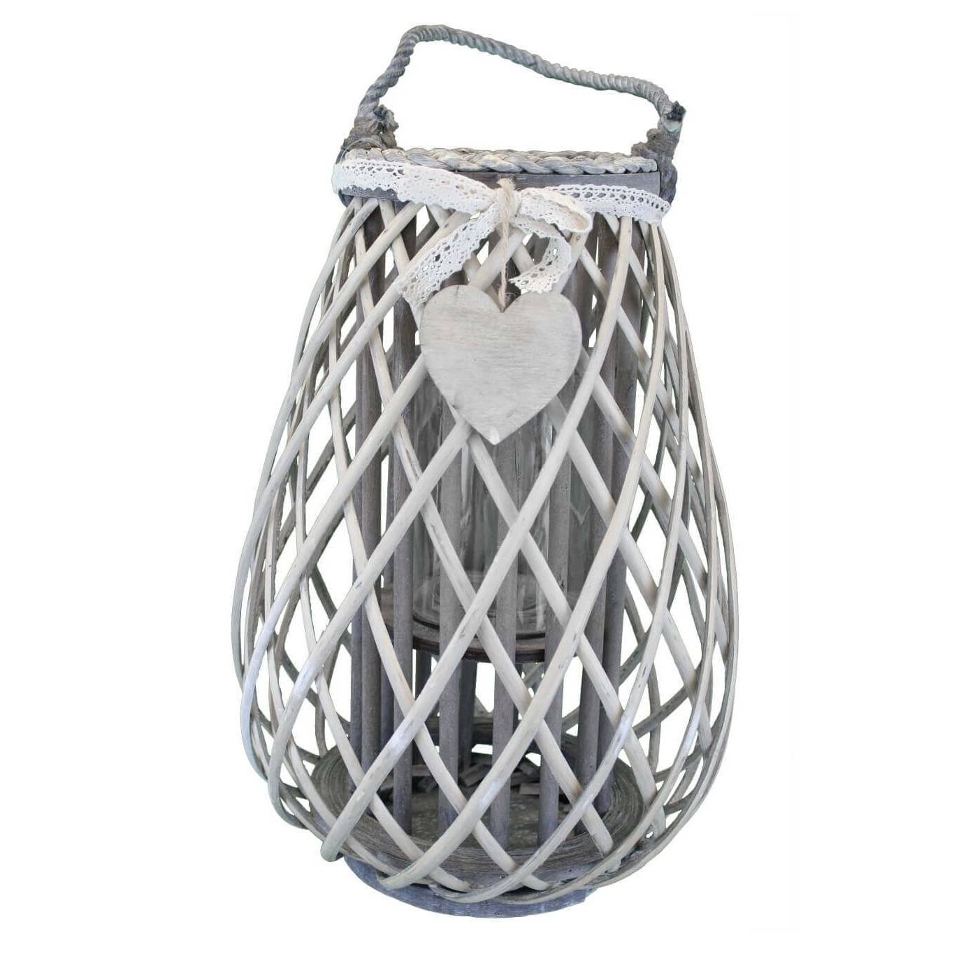 Lanterna in Vimini Rotonda in Vimini Vetro cm 18x18x43 - TREV Colore: Grigio