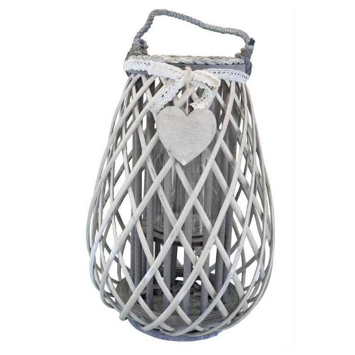 Lanterna in Vimini Rotonda in Vimini Vetro cm 18x18x43 - TREV Colore: Grigio