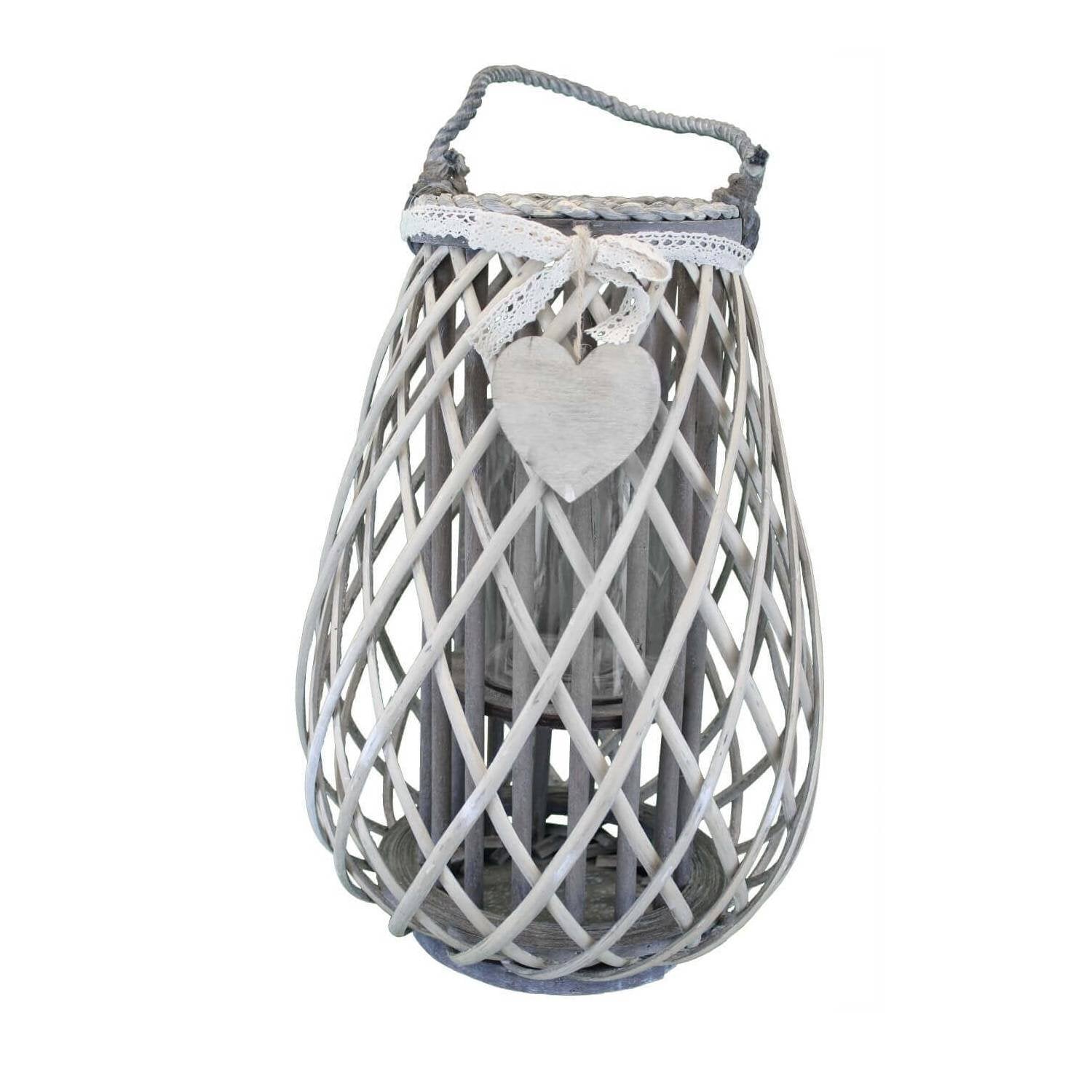 Lanterna in Vimini in Vimini Vetro cm 14x14x31 - TREV Colore: Grigio