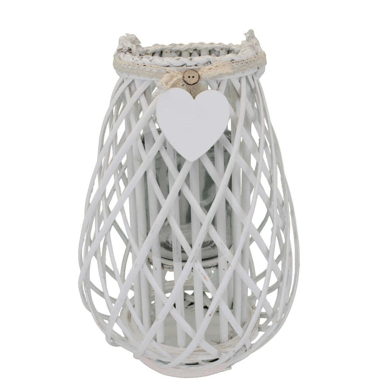 Lanterna in Vimini Rotonda in Vimini Vetro cm 16x16x36 - TREV Colore: Bianco