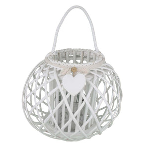 Lanterna in Vimini Rotonda in Vimini Vetro cm 49x49x40 - MAYA Colore: Bianco