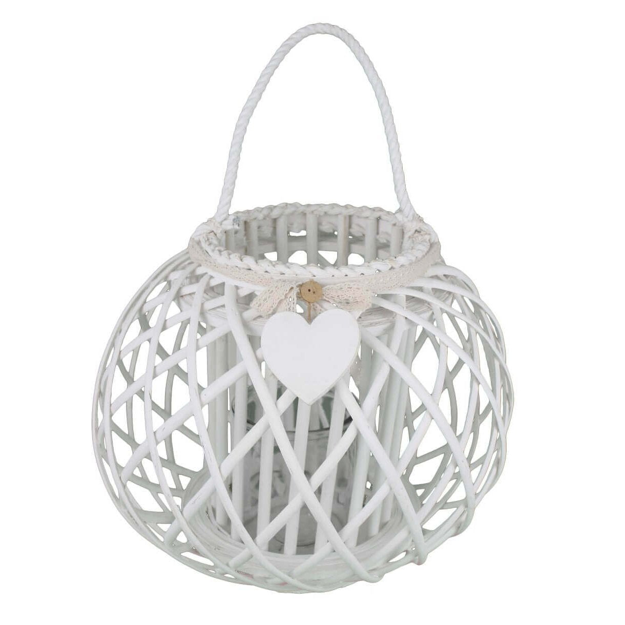 Lanterna in Vimini Rotonda in Vimini Vetro cm 49x49x40 - MAYA Colore: Bianco