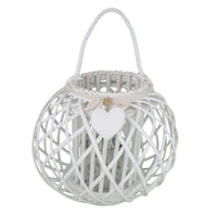 Lanterna in Vimini Rotonda in Vimini Vetro cm 49x49x40 - MAYA Colore: Bianco