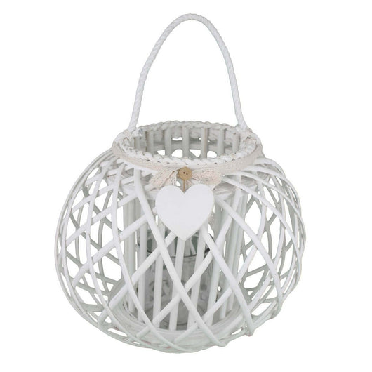 Lanterna in Vimini Rotonda in Vimini Vetro cm 49x49x40 - MAYA Colore: Bianco