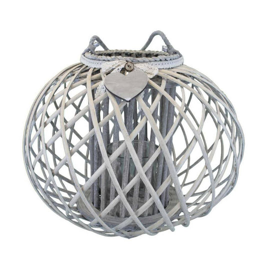 Lanterna in Vimini Rotonda in Vimini Vetro cm 49x49x40 - MAYA Colore: Grigio