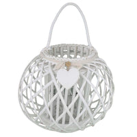 Lanterna in Vimini Rotonda in Vimini Vetro cm 44x44x36 - MAYA Colore: Bianco