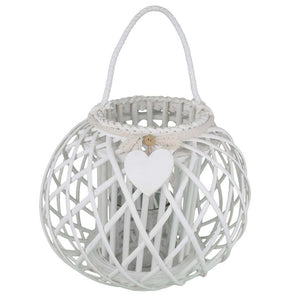 Lanterna in Vimini Rotonda in Vimini Vetro cm 44x44x36 - MAYA Colore: Bianco