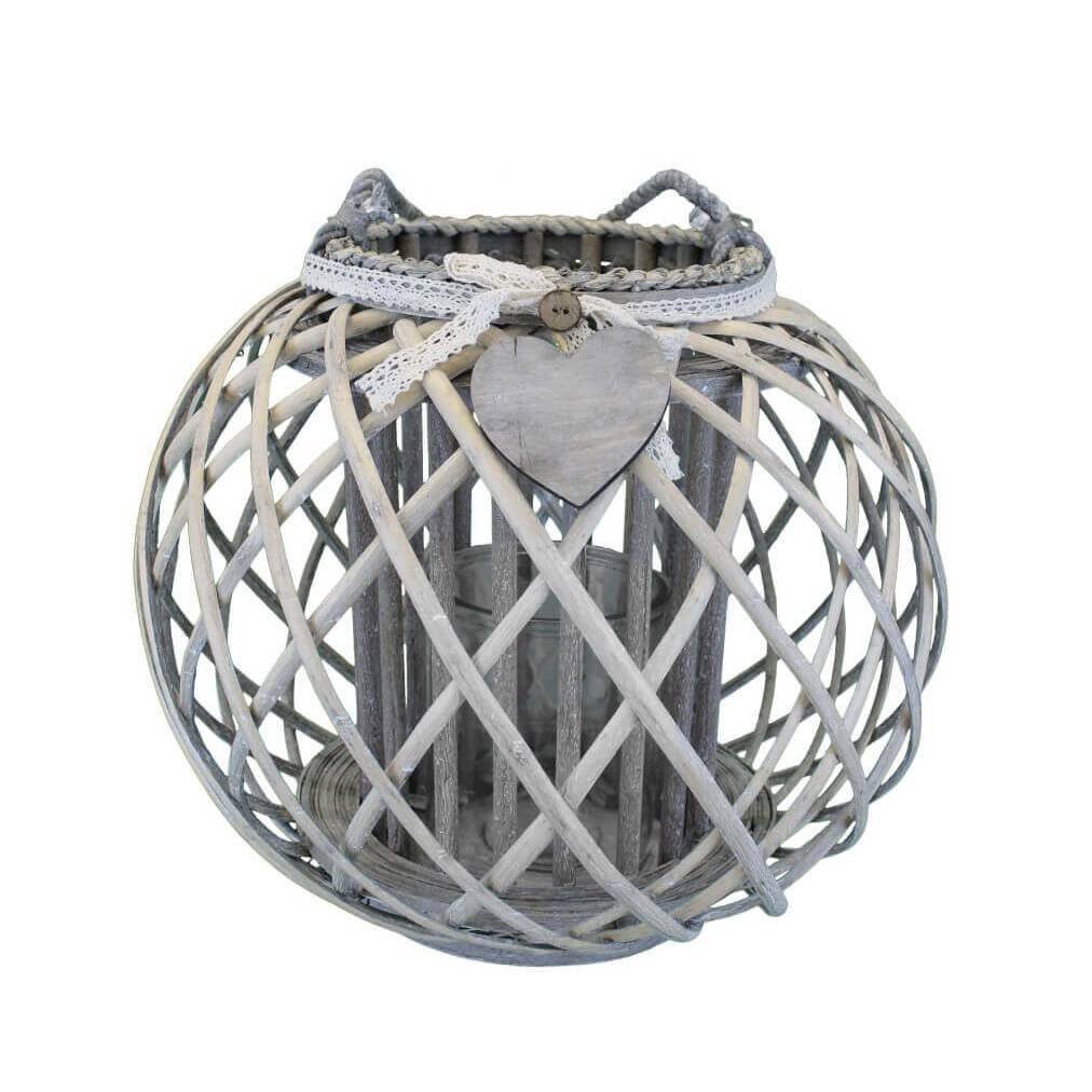 Lanterna in Vimini Rotonda in Vimini Vetro cm 44x44x36 - MAYA Colore: Grigio