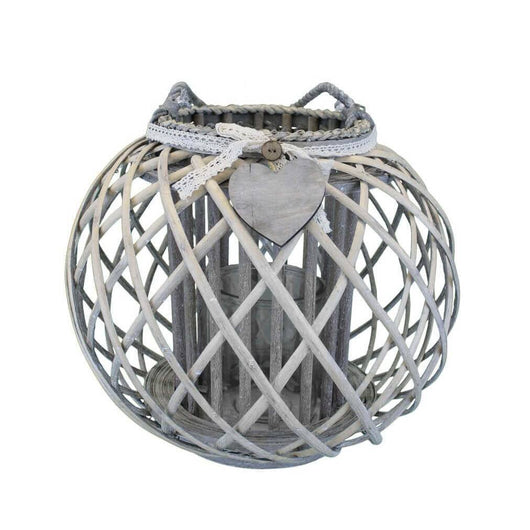 Lanterna in Vimini Rotonda in Vimini Vetro cm 44x44x36 - MAYA Colore: Grigio