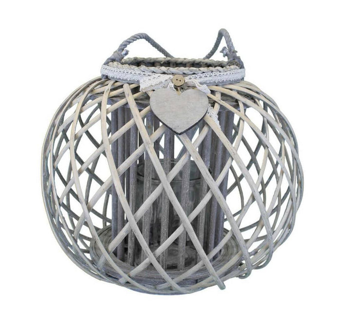 Lanterna in Vimini Rotonda in Vimini Vetro cm 40x40x32 - MAYA Colore: Grigio