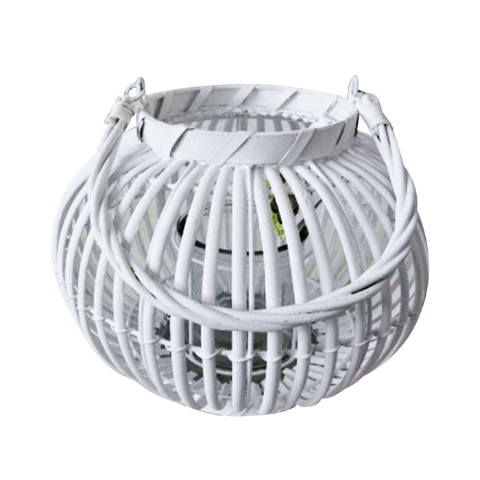 Lanterna in Vimini in Vimini Vetro cm 14x14x19 - MADA Colore: Bianco
