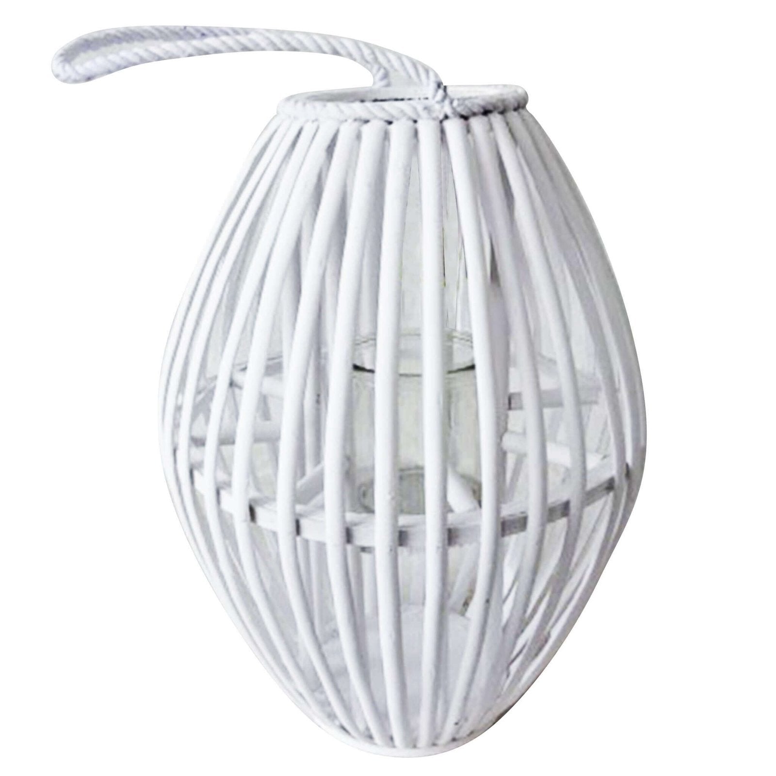 Lanterna in Vimini in Vimini Vetro cm 14 5x14 5x50 - MARLY Colore: Bianco