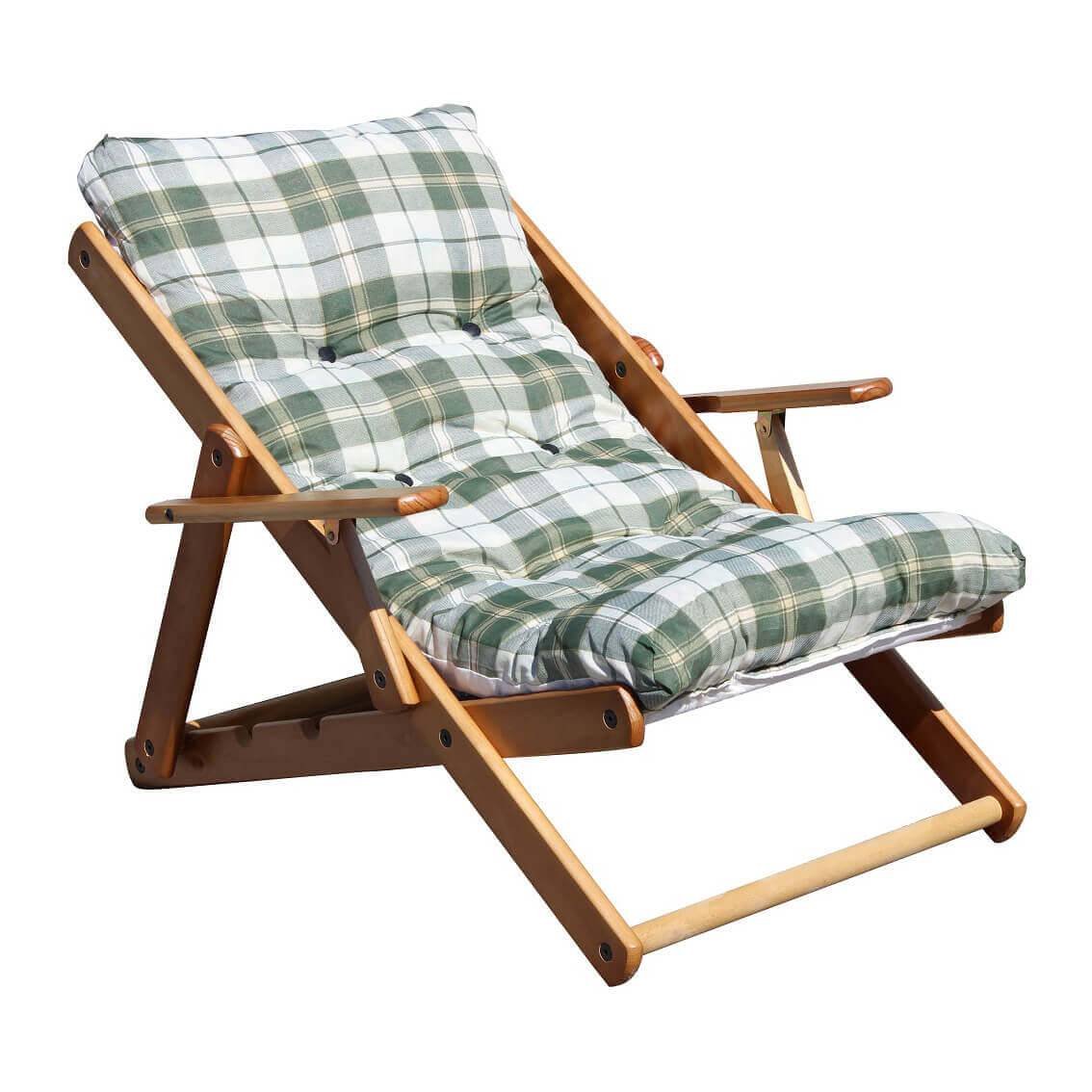 Poltrona Sdraio 3 posizioni con cuscino in Cotone Legno cm 84x60x100 - OZZY Colore: Verde