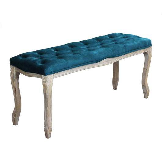 Panca vintage in ecopelle Fondoletto in Legno cm 110x36x47 - DAVEY Colore: Blu