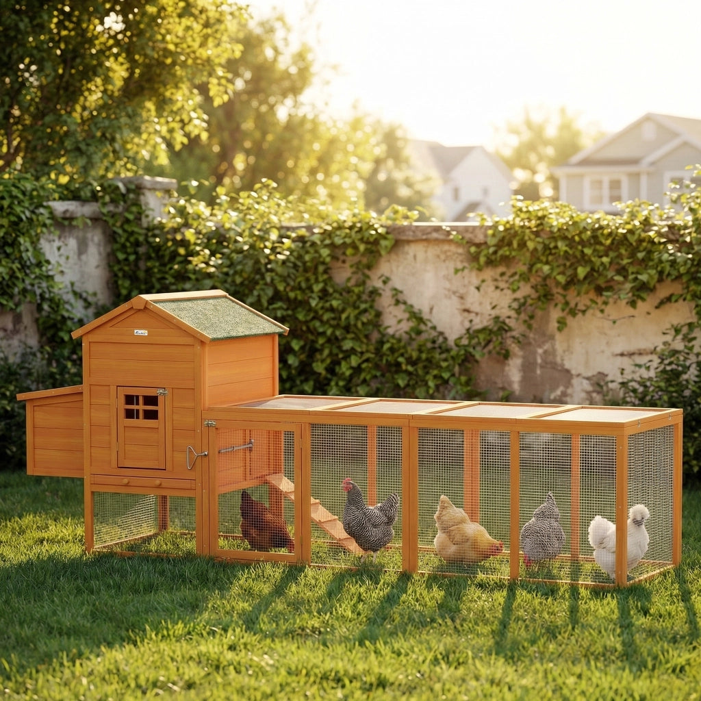 Pollai in Legno per 3-6 Galline con Tetto e Nido ¨C Zephmum ¨C 297.5x68x118 cm