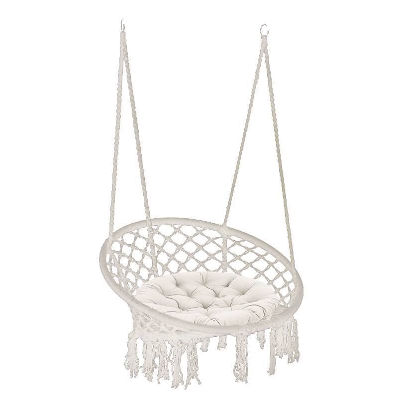 Sedia Sospesa Rotonda con cuscino in Metallo cm 80x80x120 - LORENNE Colore: Beige