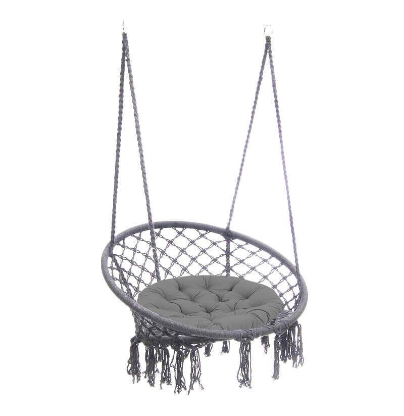 Sedia Sospesa Rotonda con cuscino in Metallo cm 80x80x120 - LORENNE Colore: Grigio scuro