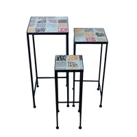 Set portavasi da esterno in acciaio e mosaico - JOELLE Colore: Antracite