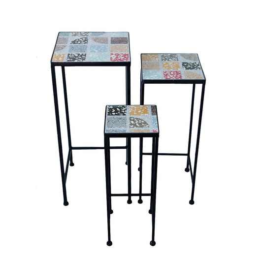 Set portavasi da esterno in acciaio e mosaico - JOELLE Colore: Antracite