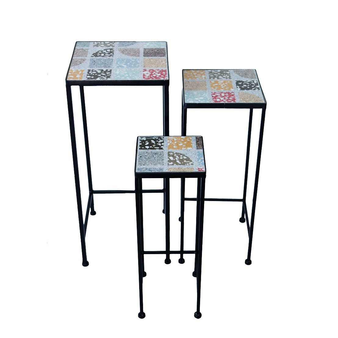 Set portavasi da esterno in acciaio e mosaico - JOELLE Colore: Antracite