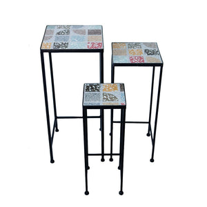 Set portavasi da esterno in acciaio e mosaico - JOELLE Colore: Antracite