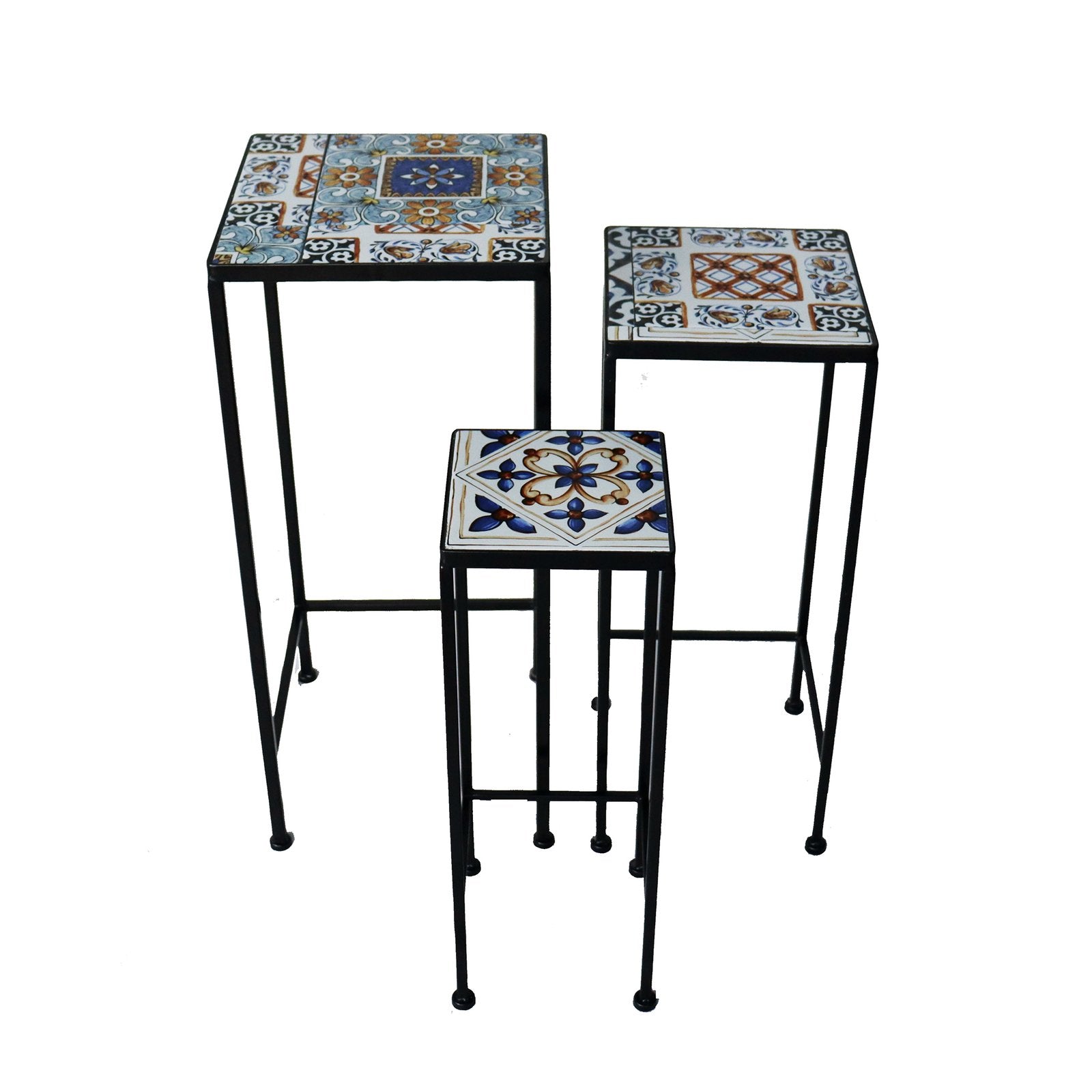 Set portavasi da esterno in acciaio e mosaico - JOELLE Colore: Composizione 2