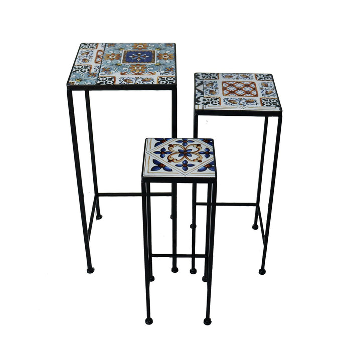 Set portavasi da esterno in acciaio e mosaico - JOELLE Colore: Composizione 2