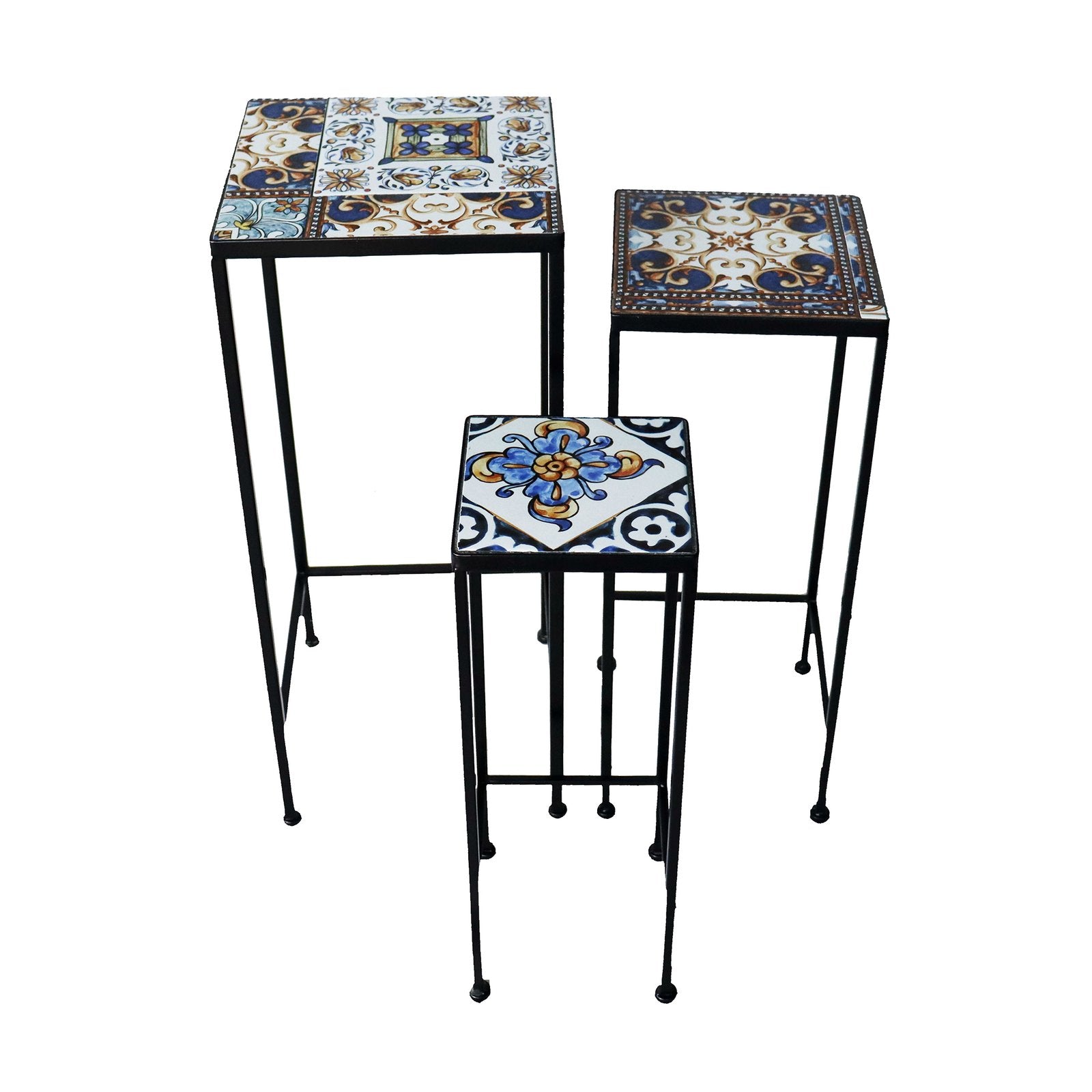 Set portavasi da esterno in acciaio e mosaico - JOELLE Colore: Composizione 1