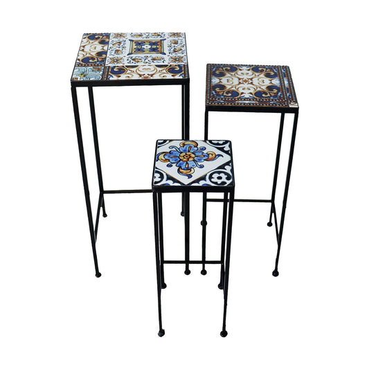 Set portavasi da esterno in acciaio e mosaico - JOELLE Colore: Composizione 1