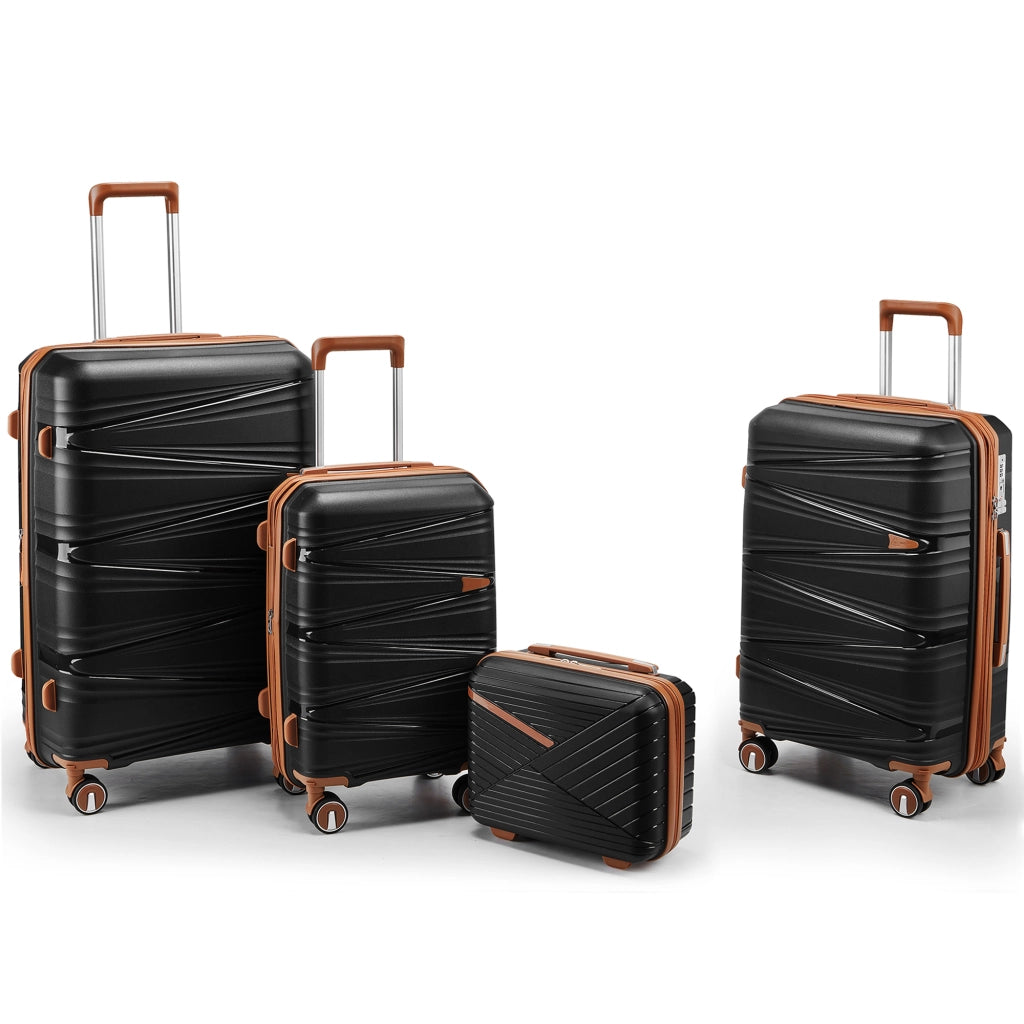 Set di valigie rigide in PP composto da 4 pezzi (20/24/28 pollici), con beauty case da 14", ruote rimovibili per risparmiare spazio e lucchetto a