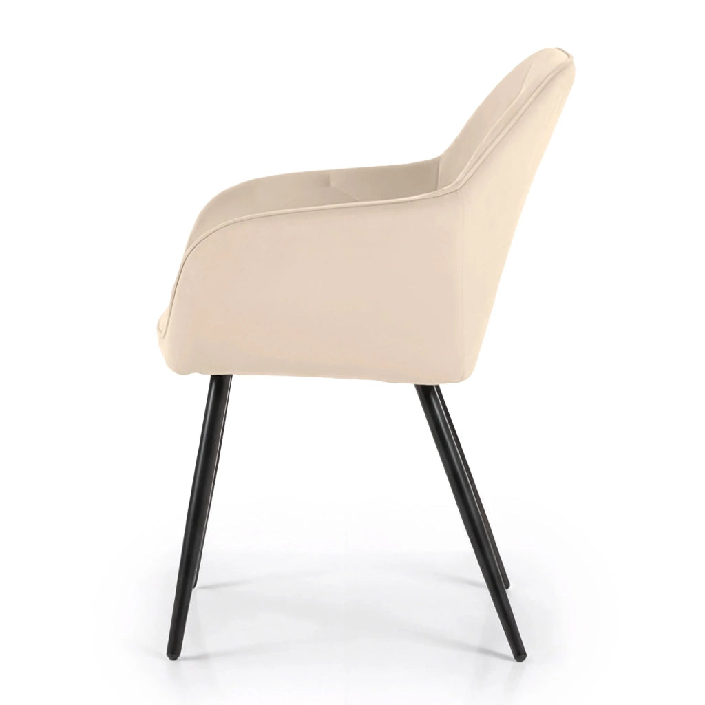 Set di 4 Sedie in velluto trapuntato DIAMANTE Beige gambe nere