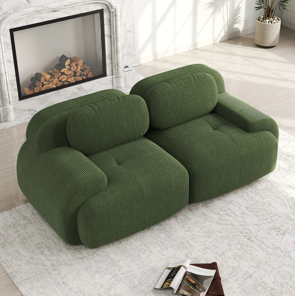 Divano modulare ad angolo 208x103x70 cm in tessuto velluto a coste verde; senza telaio