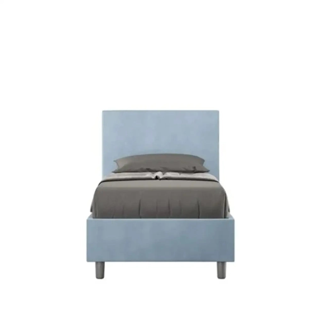 Letto singolo senza rete imbottito 80x190 microfibra azzurro Adele