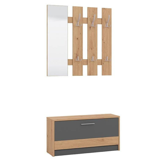 Mobile ingresso appendiabiti moderno con specchio e scarpiera - WOODWAVE Colore: Grigio scuro