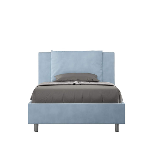 Letto Singolo rivestito in Microfibra - ANTEA Dimensione Rete: 100x200, Colore: Azzurro, Tipologia Letto: Senza Rete