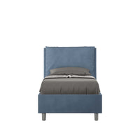 Letto Singolo rivestito in Microfibra - ANTEA Dimensione Rete: 80x210, Colore: Blu, Tipologia Letto: Con Rete e Contenitore