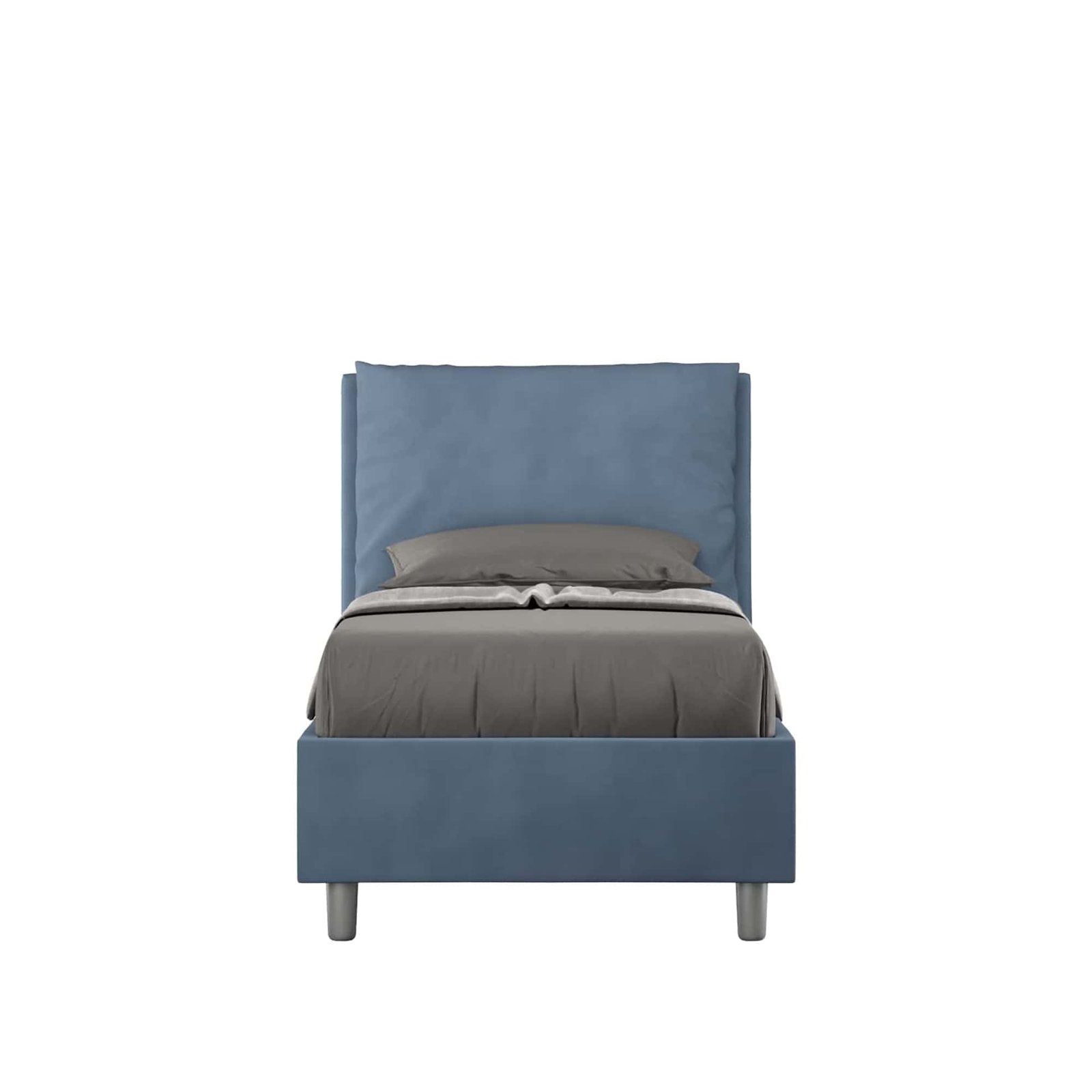 Letto Singolo rivestito in Microfibra - ANTEA Dimensione Rete: 80x210, Colore: Blu, Tipologia Letto: Senza Rete